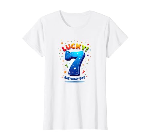 Lucky 7 Birthday Boy Festliche Feier für Kinder T-Shirt, Damen, Weiß, XS Lucky 7 Birthday Boy Festliche Feier für Kinder T-Shirt, Damen, Weiß, XS von Generic
