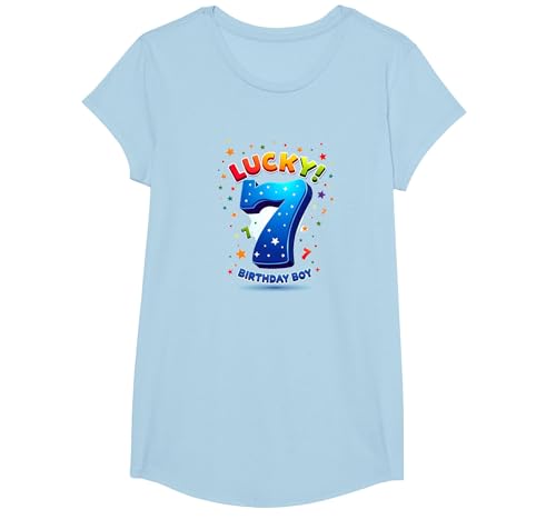 Lucky 7 Birthday Boy Festliche Feier für Kinder T-Shirt, Girls, Himmelblau, XS Lucky 7 Birthday Boy Festliche Feier für Kinder T-Shirt, Girls, Himmelblau, XS von Generic