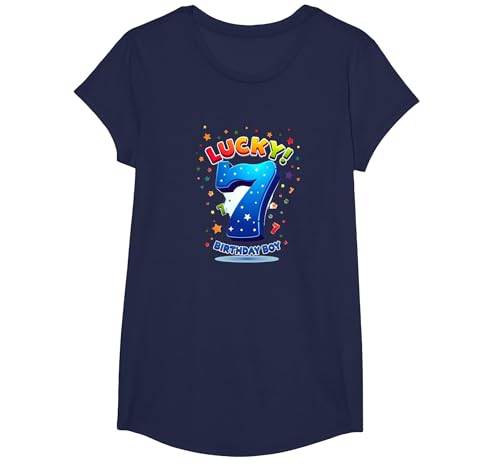 Lucky 7 Birthday Boy Festliche Feier für Kinder T-Shirt, Girls, Marineblau, XS Lucky 7 Birthday Boy Festliche Feier für Kinder T-Shirt, Girls, Marineblau, XS von Generic