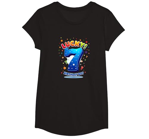 Lucky 7 Birthday Boy Festliche Feier für Kinder T-Shirt, Girls, Schwarz, XS Lucky 7 Birthday Boy Festliche Feier für Kinder T-Shirt, Girls, Schwarz, XS von Generic