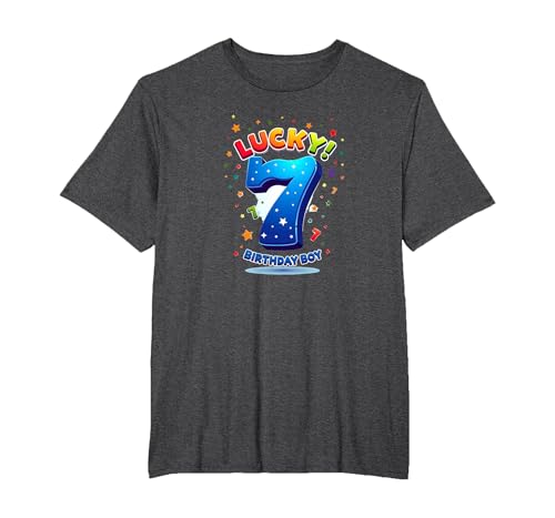 Lucky 7 Birthday Boy Festliche Feier für Kinder T-Shirt, Herren Große Größen, Anthrazit Meliert, 3X Tall von Generic