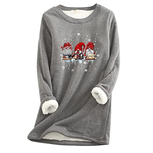 Lustig Weihnachtspullover Damen Langarmshirt Sweatshirt Warme Fleece Pullover Winter Oberteil Tops Nachahmung Lammhaar Mode Winterpullover Fleecepullover Wichtel Muster Loungewear Casual Schlafanzug von Generic