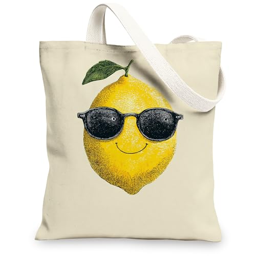 Lustige Leinentaschen mit Fruchtmotiv, wiederverwendbar, lässig, leicht, waschbar, mit Schultergurt, gelb, 13x15 Inch von Generic