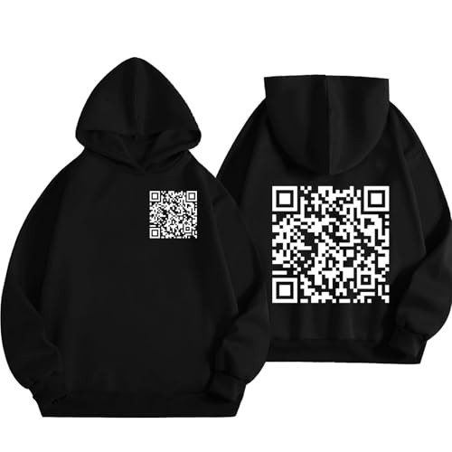 Lustiger Fu QR-Code-Kapuzenpullover, FU QR-Code-Sweatshirt, lustiger QR-Scan-Code-Witz-Kapuzenpullover für Unisex (Black,XL) von Generic