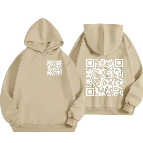 Lustiger Fu QR-Code-Kapuzenpullover, FU QR-Code-Sweatshirt, lustiger QR-Scan-Code-Witz-Kapuzenpullover für Unisex (Khaki,L) von Generic