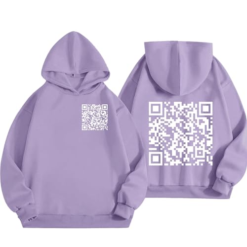 Lustiger Fu QR-Code-Kapuzenpullover, FU QR-Code-Sweatshirt, lustiger QR-Scan-Code-Witz-Kapuzenpullover für Unisex (Purple,L) von Generic