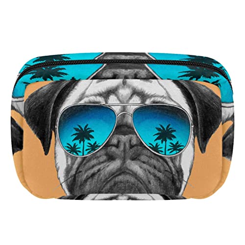 Lustiger Mops-Hund mit Brille, Sommer-Kosmetiktasche, Reise-Kulturbeutel für Damen, Mehrfarbig, 17.5x7x10.5cm/6.9x4.1x2.8in von Generic