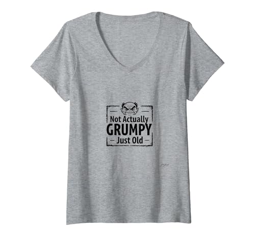 Lustiges Geschenk mit Aufschrift Not Actually Grumpy Just Old Man T-Shirt mit V-Ausschnitt, Damen, Grau Meliert, L von Generic