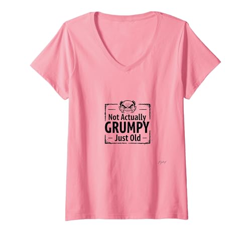 Lustiges Geschenk mit Aufschrift Not Actually Grumpy Just Old Man T-Shirt mit V-Ausschnitt, Damen, Rosa, XL von Generic