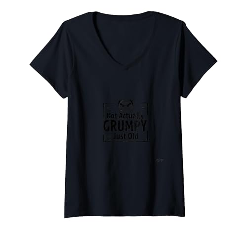 Lustiges Geschenk mit Aufschrift Not Actually Grumpy Just Old Man T-Shirt mit V-Ausschnitt, Damen, Schwarz, L von Generic