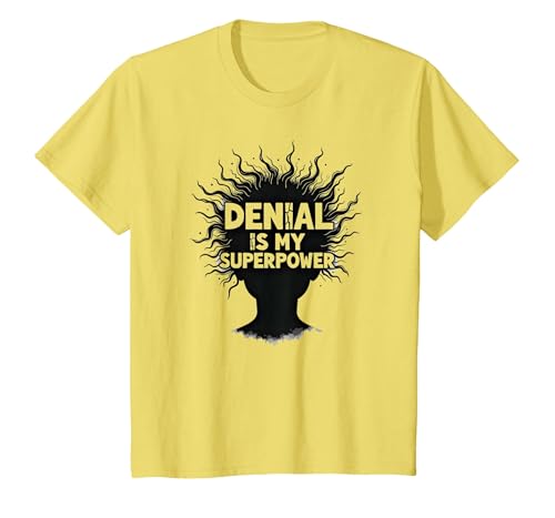 Lustiges sarkastisches Zitat It's Fine Denial is My Superpower T-Shirt, Kinder, Gelb, 116 von Generic
