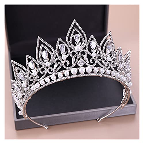 Luxus Zirkon Perle Krone Braut Tiara Diadem Strass Pageant Krone Hochzeit Haar Zubehör Braut Kopfschmuck Kristall Tiaras von Generic