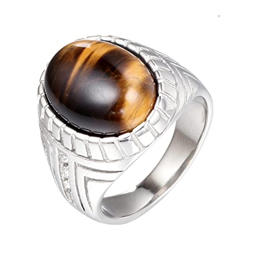 M盲nner Frauen Edelstahl Ring Band Oval Edelstein Pers枚nlichkeit Ringe Schmuck Multicolor Edelstein von Generic