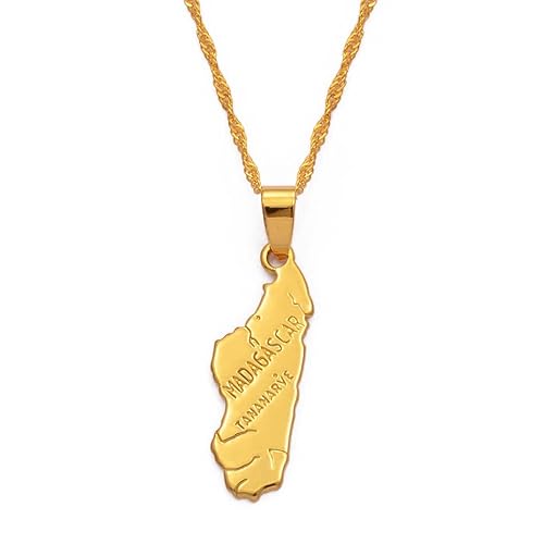 Madagascar carte pendentif colliers pour femmes hommes couleur or bijoux afrique malgache cartes chaîne 006910 Verarbeitete Mode von Generic