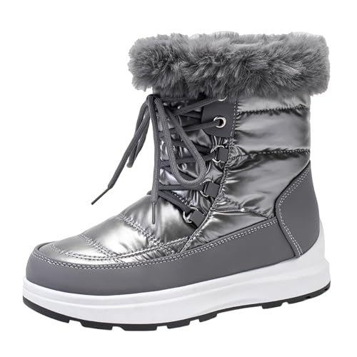 Mädchen 27 Mode Frauen Winter Wasserdicht Flache Spitze Up Warm Halten Schnee Stiefel Komfortable Mid Stiefel Schuhe Flache Schnee Stiefel Für Frauen Hohe Damen Mit Absatz (Grey, 43) von Generic