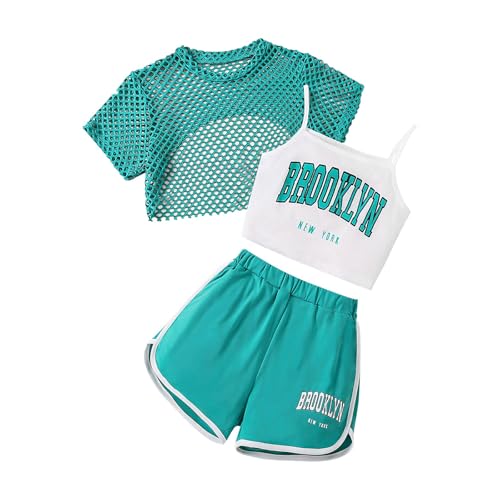 Mädchen 2tlg/3tlg Sport Set Kurz Atmungsaktiv Schnelltrockend Shirt + Shorts Sportanzug für Yoga Jogging Training 3 Teilig Freizeitanzug von Generic