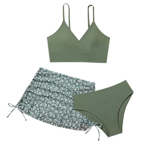 Mädchen 3-teiliger Badeanzug,Bikini Set Badeanzüge für Mädchen,Sommer Bikini Top + Slips + Rock Set,Kinder Badebekleidung Strand Schwimmanzug für 8-14 Jahre von Generic