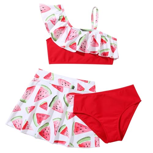 Mädchen Badeanzug Bikini-Sets Teenager für Schwimmen Strand Surfen Bademode Tankini Sommer 3-teiliges Badebekleidungsset (Z-y5-Wassermelone, 9-10 Years) von Generic