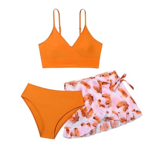 Mädchen Badeanzug Dreiteiliger Tankini Sommer Schnelltrocknende Bikini Set für Kinder 8-18 Jahre, Mädchen Bikini Set mit Röcken Badeanzug 3-Teil-Set Schwimmbekleidung für Teenager von Generic