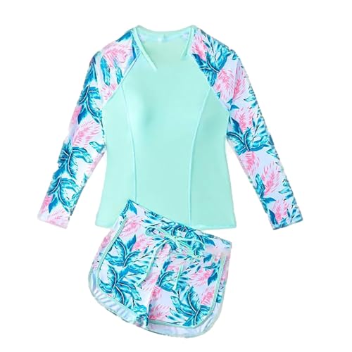 Mädchen Badeanzug Langarm Tankini Oberteil und Strandshorts Sets Zweiteiliger Badeanzug Teenager Bademode Uv Badebekleidung Sonnenschutz Schwimm-Shirts Kinder Sport Bikini von Generic