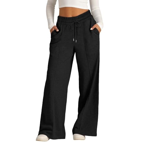 Mädchen Baggy Jogginghose Breite Sweatpants Teenager Weite Bein Jogging Hose mit Taschen Sport Outfits Kinder Extra Langes Leicht Jogginghosen Wide Leg Freizeithose Yogahose (Black, 12-13 Years) von Generic