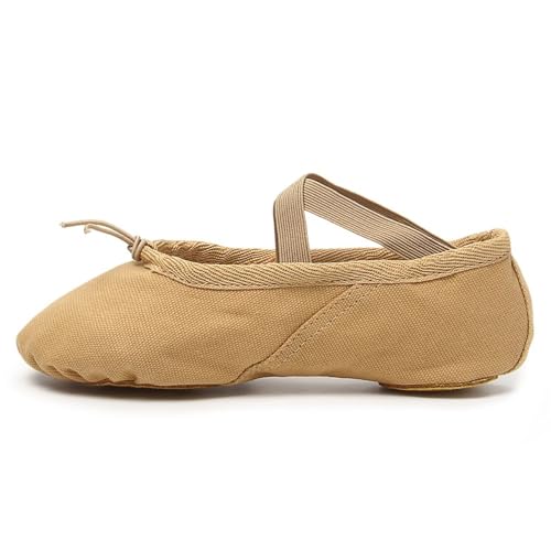 Mädchen Ballettschuhe Canvas Flache Tanzschuhe for Erwachsene Frauen Kinder Klassische Split-Sohle Weiches Leder(D,29(19.5cm)) von Generic