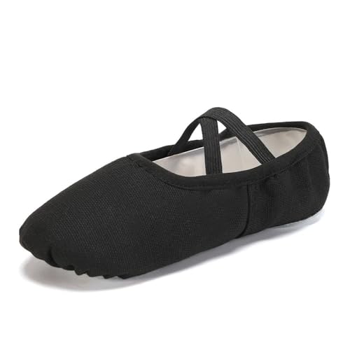 Mädchen Ballettschuhe for Damen Kinder Hausschuhe Flats Üben Tanzschuh Weiche Sohle Canvas Training(Black,27 (18.5cm)) von Generic