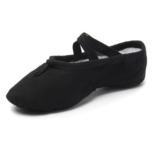 Mädchen Ballettschuhe for Damen Kinder Hausschuhe Flats Üben Tanzschuh Weiche Sohle Canvas Training(Black1,30 (20cm)) von Generic