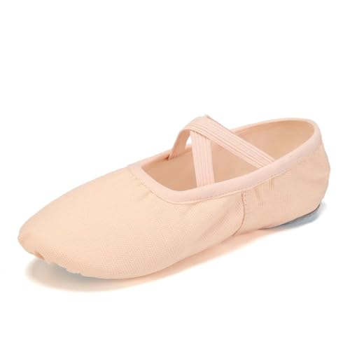 Mädchen Ballettschuhe for Damen Kinder Hausschuhe Flats Üben Tanzschuh Weiche Sohle Canvas Training(Light red3,32 (21cm)) von Generic