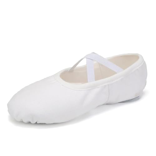 Mädchen Ballettschuhe for Damen Kinder Hausschuhe Flats Üben Tanzschuh Weiche Sohle Canvas Training(White,31 (20.5cm)) von Generic
