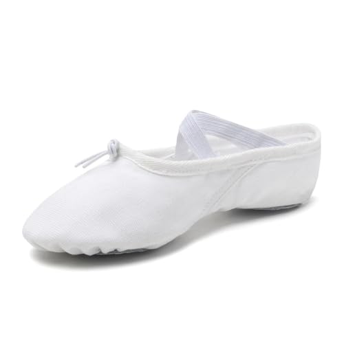 Mädchen Ballettschuhe for Damen Kinder Hausschuhe Flats Üben Tanzschuh Weiche Sohle Canvas Training(White1,28 (19cm)) von Generic