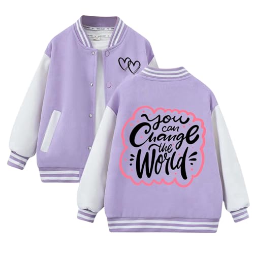 Mädchen Baseball Jacke College Jacke Kinder Sweatjacke Teenager Kinderjacken Winter Baseballjacke Weiche Baumwolle Übergangsjacke Langarm Druckknopf Frühling Baseball Jacke Lässige Mantel von Generic