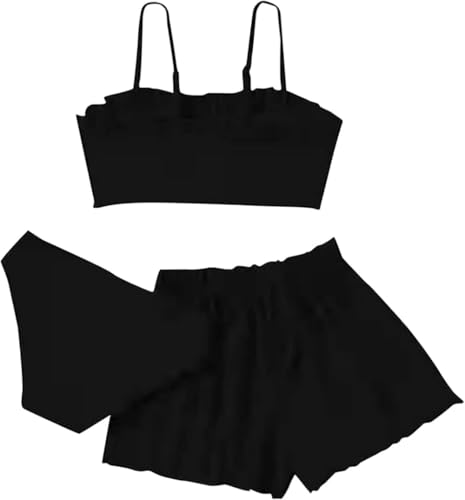 Mädchen Bikini Set,3-Teilige Badeanzüge Für Kinder Badebekleidung Top+Shorts +Slips Badeanzug Teen Swim Suit Swimsuits Teens Girl Swimsuit von Generic