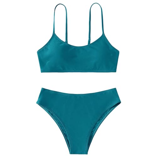 Mädchen Bikini Set 2 Teilig Badeanzug für Kinder Teenager Schwarz Sommer Tankini mit Spaghettiträgern Bikinioberteil Triangel Bikinishorts Zweiteilige Tankini Sportlich (Z-C-Mint Green, 12-13 Years) von Generic