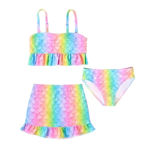 Mädchen Bikini Set 3er Sommer Badeanzüge Kinder Dreiteilig Tankini mit Rock Blumendruck Bademode Bikinis für Mädchen (X-05-Mehrfarbig, 3-4 Years) von Generic