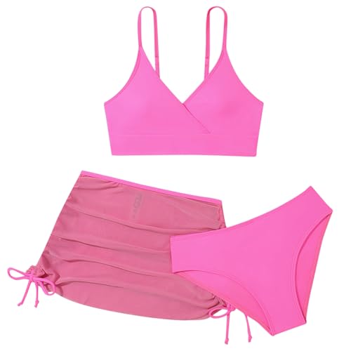 Mädchen Bikini Sets 3 Stück Einfarbiges Badeanzug Verstellbare Bikini Oberteil mit Triangel Bikinihose Und Kurz Shorts Sporty Sommer Strand Bademode Badebekleidung für 8-14 Jahre von Generic