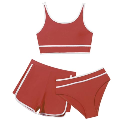 Mädchen Bikini Sets 3-teiliges Einfarbiges Badeanzug Verstellbare Bikini Oberteil mit Triangel Bikinihose Und Kurz Shorts Sporty Sommer Strand Bademode Badebekleidung für 8-14 Jahre von Generic