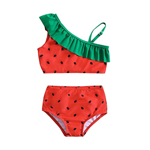 Mädchen Bikini Zweiteiliger Sommer Badeanzug Kinder Wassermelone Gedruckte Tankini Rüschen Swimsuit Badebekleidung Strand Bade_Mode Schwimmanzug Set (Red, 5-6 Years) von Generic