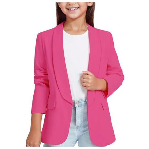 Mädchen Blazer Anzug Langarm Einfarbig Casual BlazerArbeit Büro Open Front Jacke Anzug Frühling Herbst Kinder Formale Offene Mädchen Blazer Anzugjacke für Kinder 3-14 Jahre (Hot Pink, 9-10 Years) von Generic