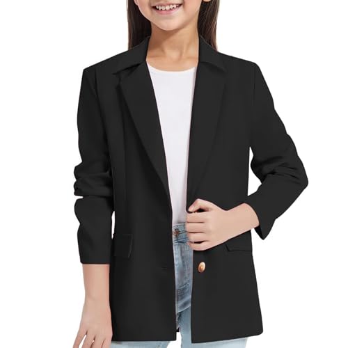 Mädchen Blazer Elegant Anzugjacke Einfarbig Slim Fit Anzug Mantel Mode Notch Lapel&Revers Langarm Trenchcoat mit Innentasche und Knöpfen Freizeit Leicht Cardigan Sakko Teenager Mädchen 3-14 Jahre von Generic