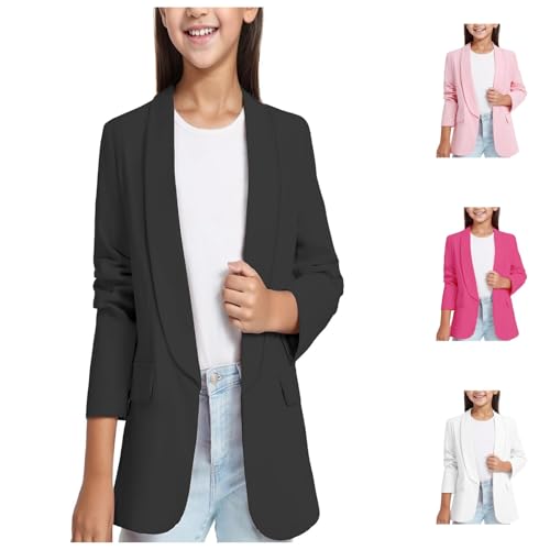 Mädchen Blazer Elegant Anzugjacke Revers Langarm Mode Trenchcoat Kinder Cardigan Jacke Mit Doppelter Seitentasche Arbeitsanzug Mit Offenem Mädchen Blazer von Generic