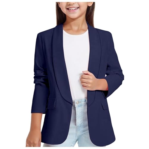 Mädchen Blazer Elegant Einfarbig Anzugjacke für Mädchen Mode Revers Langarm Trenchcoat mit Doppelter Seitentasche&Innentasche Frühling-Herbst Kinder Cardigan Jacke Runde Saum Arbeitsanzug 2-16 Jahre von Generic