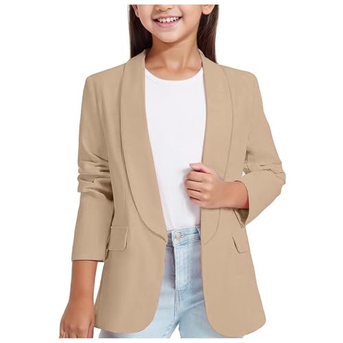 Mädchen Blazer Elegant Einfarbig Anzugjacke für Mädchen Mode Revers Langarm Trenchcoat mit Doppelter Seitentasche&Innentasche Frühling-Herbst Kinder Cardigan Jacke Runde Saum Arbeitsanzug 2-16 Jahre von Generic