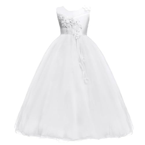 Mädchen Blume Kleid Elegant Hochzeit Brautjungfer Partykleid Spitze Tüll Maxikleid Prinzessin Ärmellos Kleider Boho Kinder Kommunionskleid Ivory Kommunionkleider Mädchen Lang von Generic