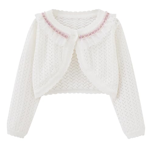 Mädchen Bolero Strickjacke Kinder Langarm Jäckchen mit Spitze Oberteil Hochzeit Kommunion Cardigan von Generic