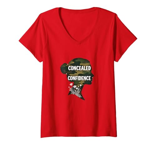 Mädchen-Camo: Verdeckte Selbstbewusstseinsermächtigung T-Shirt mit V-Ausschnitt, Damen, Rot, L von Generic