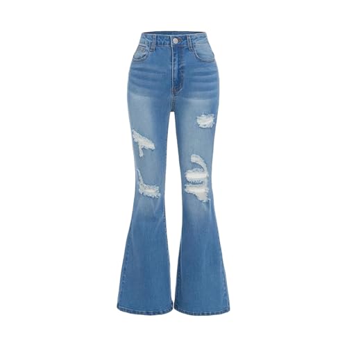 Mädchen Flared Jeanshose Slim Schlaghose Vintage Bootcut Jeans Outdoorhose Casual Flared Damen Hose Freizeithosen Ästhetische Streetwear Teenager Lockere Bodenlange Hose Mit (Blue, 7-8 Years) von Generic