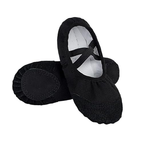 Mädchen Frauen Ballettschuhe Tanzschuh Canvas Hausschuhe Wohnungen Kinder Erwachsene weiche Sohle Ballerina(Black,26) von Generic