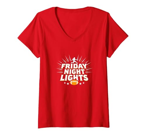 Mädchen Fußball Friday Night Lights Game Day Spirit T-Shirt mit V-Ausschnitt, Damen, Rot, S von Generic
