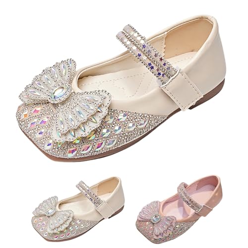 Mädchen Glitzer Ballerinas Prinzessin Schuhe mit Klettverschluss Weiche Flache Schuhe Pailletten Mary Jane Elegante Ballerina Festliche Blinkende Kinderschuhe Taufschuhe (White, 28.5 Little Child) von Generic